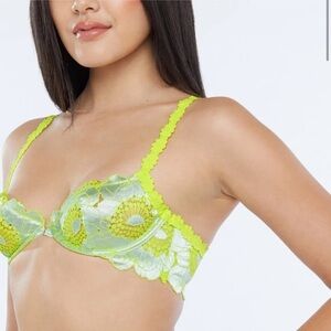 Savage X Fenty Perfect Poppies Lace Demi Bra 38D • NWT • Neon Yellow Lime Green